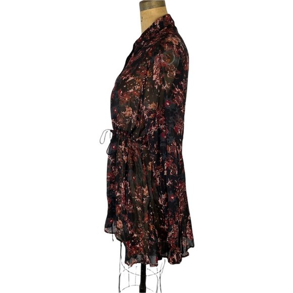 Zara Premium Collection Sheer Floral Button Front Cinched Tie Waist Tunic Size M - Picture 6 of 11